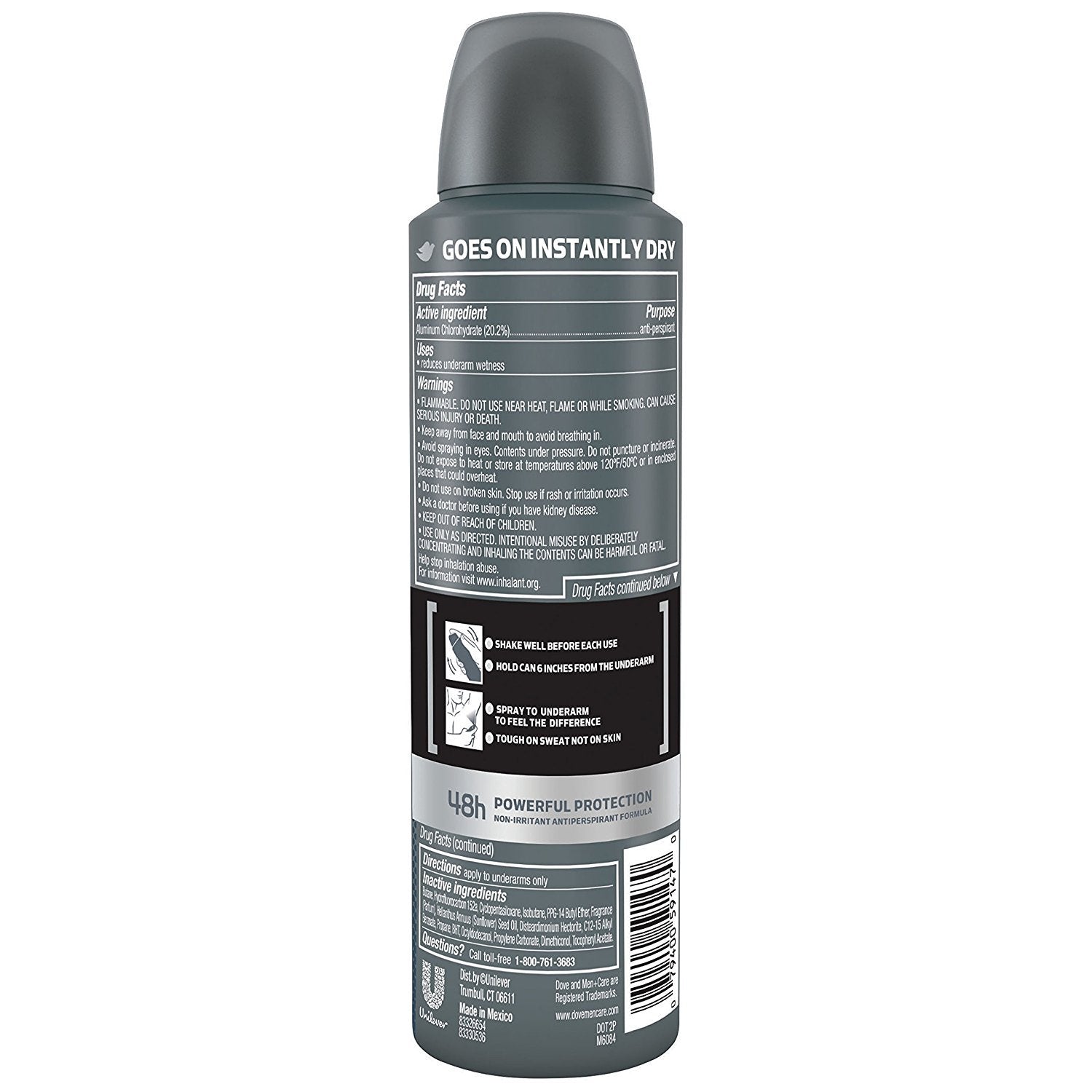 Dove Men Care Desodorante Invisible Spray, etiqueta frontal clara y moderna.
