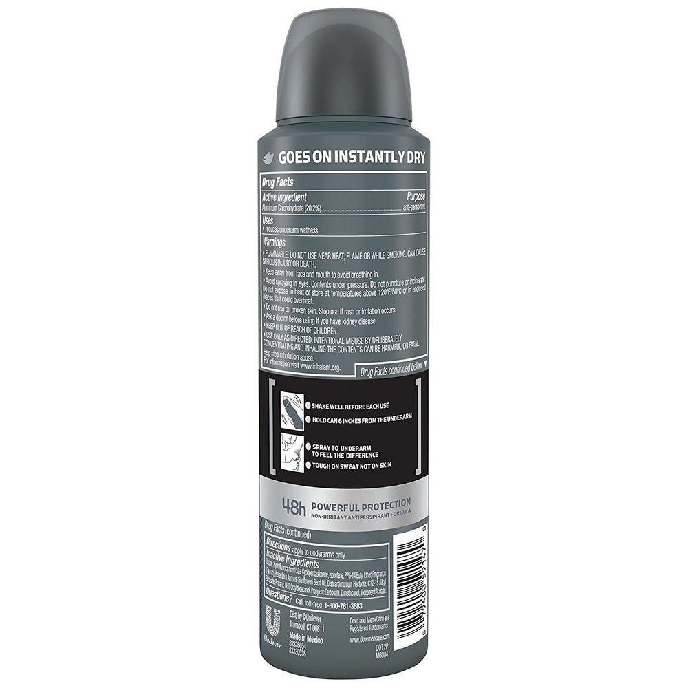 Dove Men Care Desodorante Invisible Spray, etiqueta frontal clara y moderna.