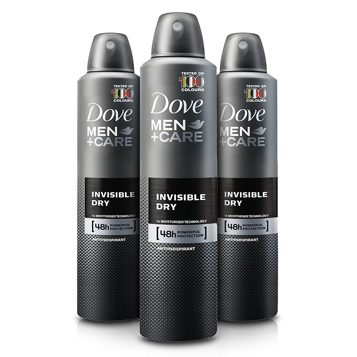 Dove Men Care Desodorante Invisible Spray, paquete de tres, frescura diaria.