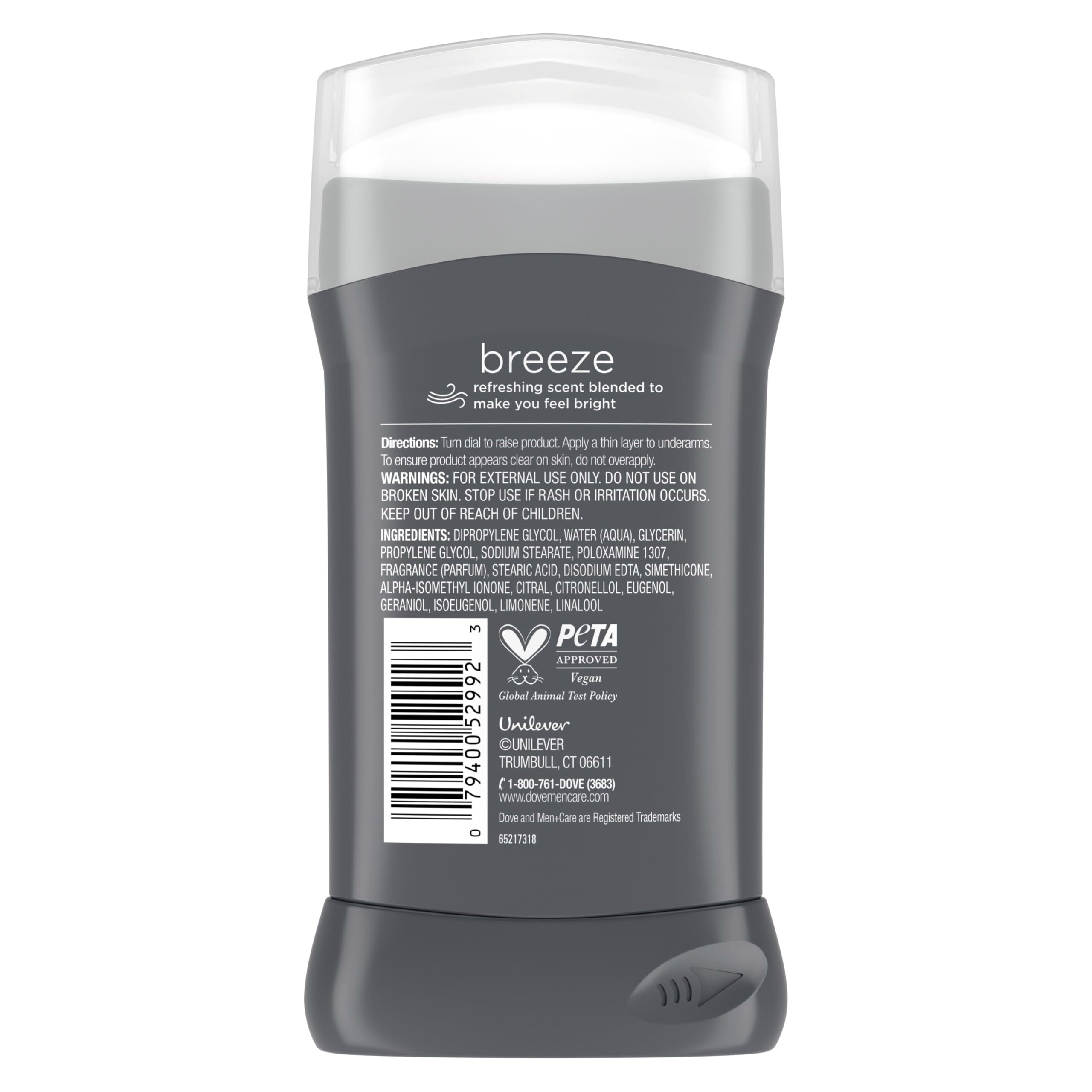 Barra de Dove Men+Care sin aluminio visible para aplicación suave.