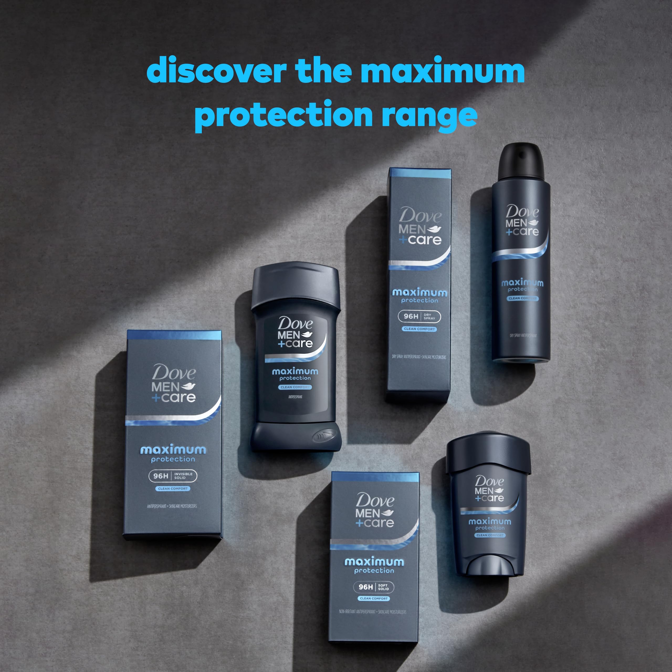 Dove Men+Care Desodorante spray aplicación diaria mañana y noche.