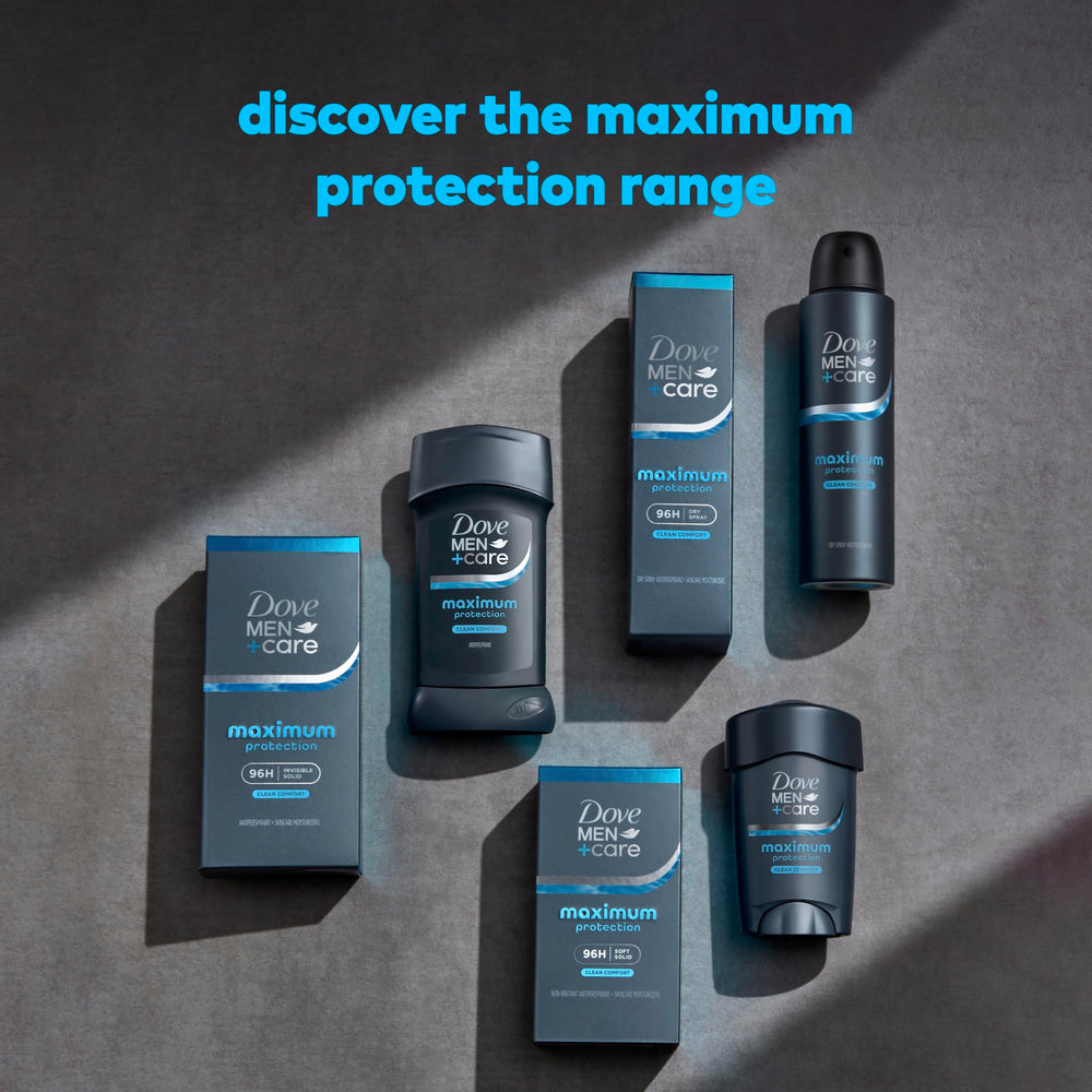 Dove Men+Care Desodorante spray aplicación diaria mañana y noche.