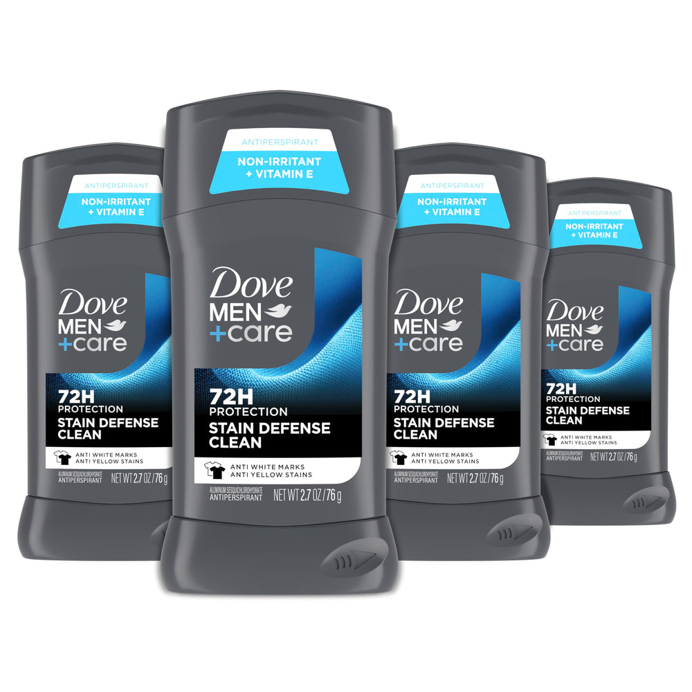 Dove Men+Care Stain Defense Clean desodorante en barra protege la ropa de manchas.