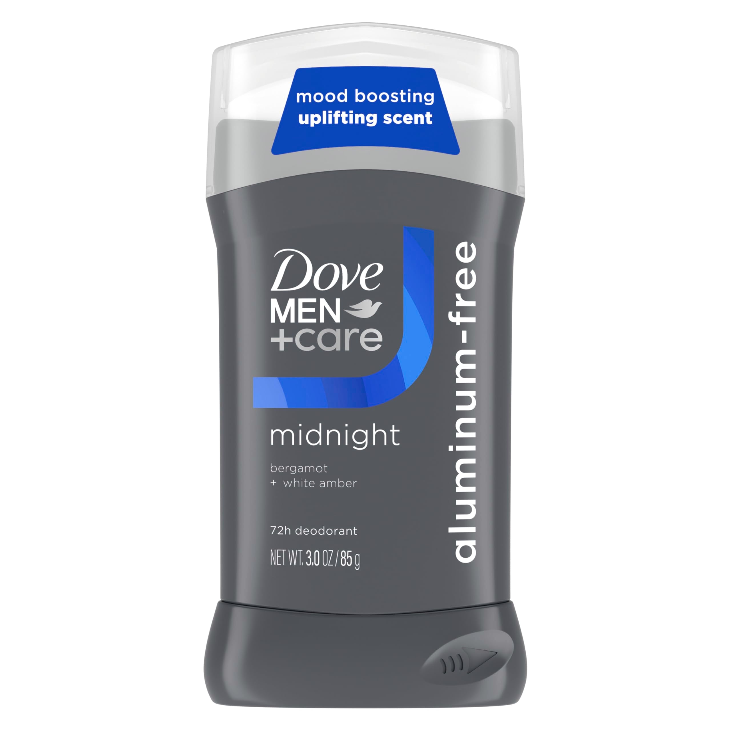 DOVE MEN + CARE desodorante en barra sin aluminio con bergamota y ámbar blanco.