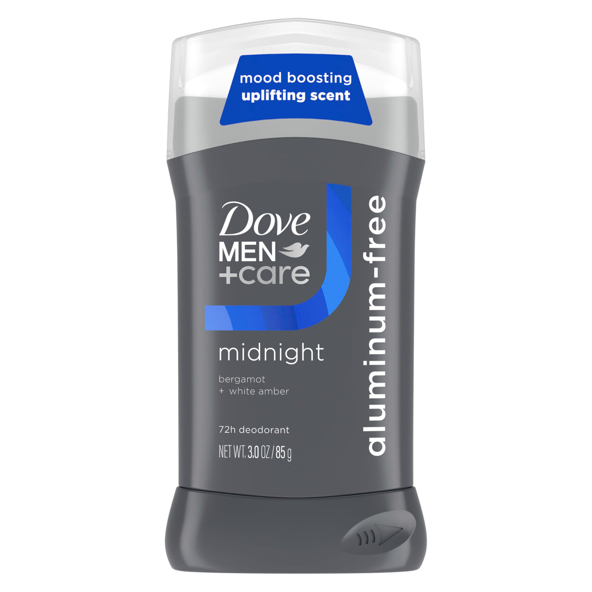 DOVE MEN + CARE desodorante en barra sin aluminio con bergamota y ámbar blanco.