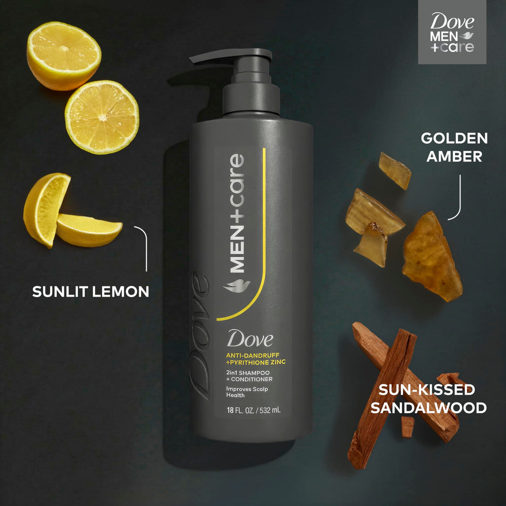 DOVE MEN+CARE envase pensado para hombres; cuidado específico del cabello.