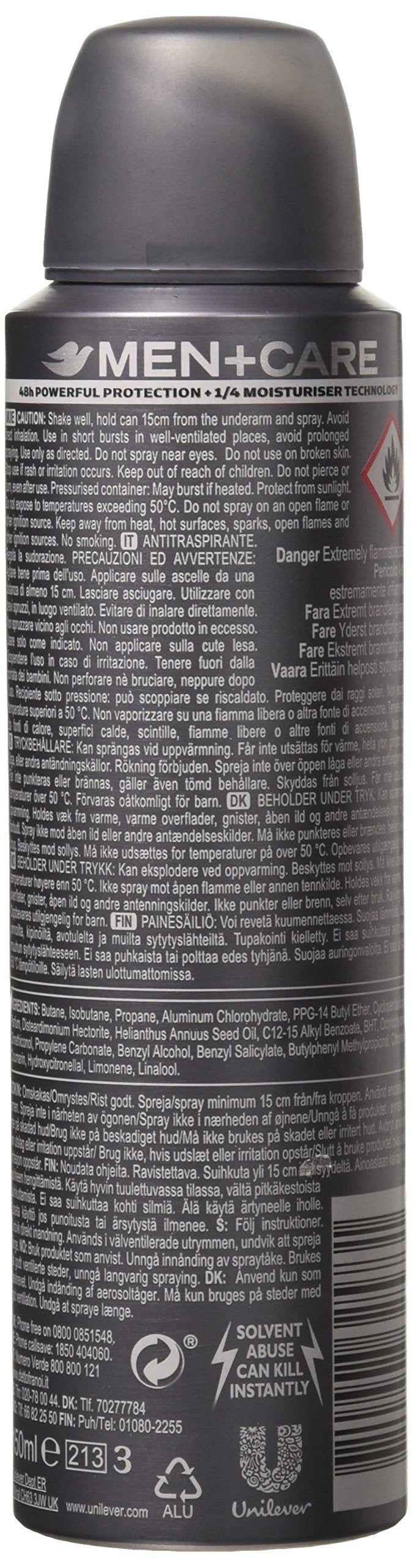 Dove Men + Care Dry Spray Cool Fresh en aplicación manual: entrega rápida y control preciso.