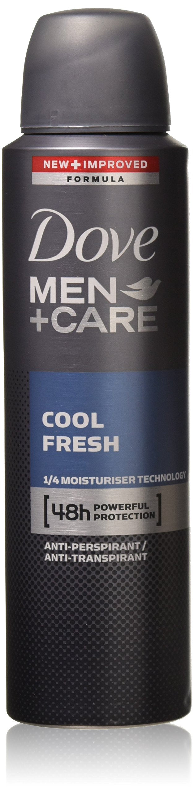 Dove Men + Care Dry Spray Cool Fresh en bote: sensación fresca y protección diaria.