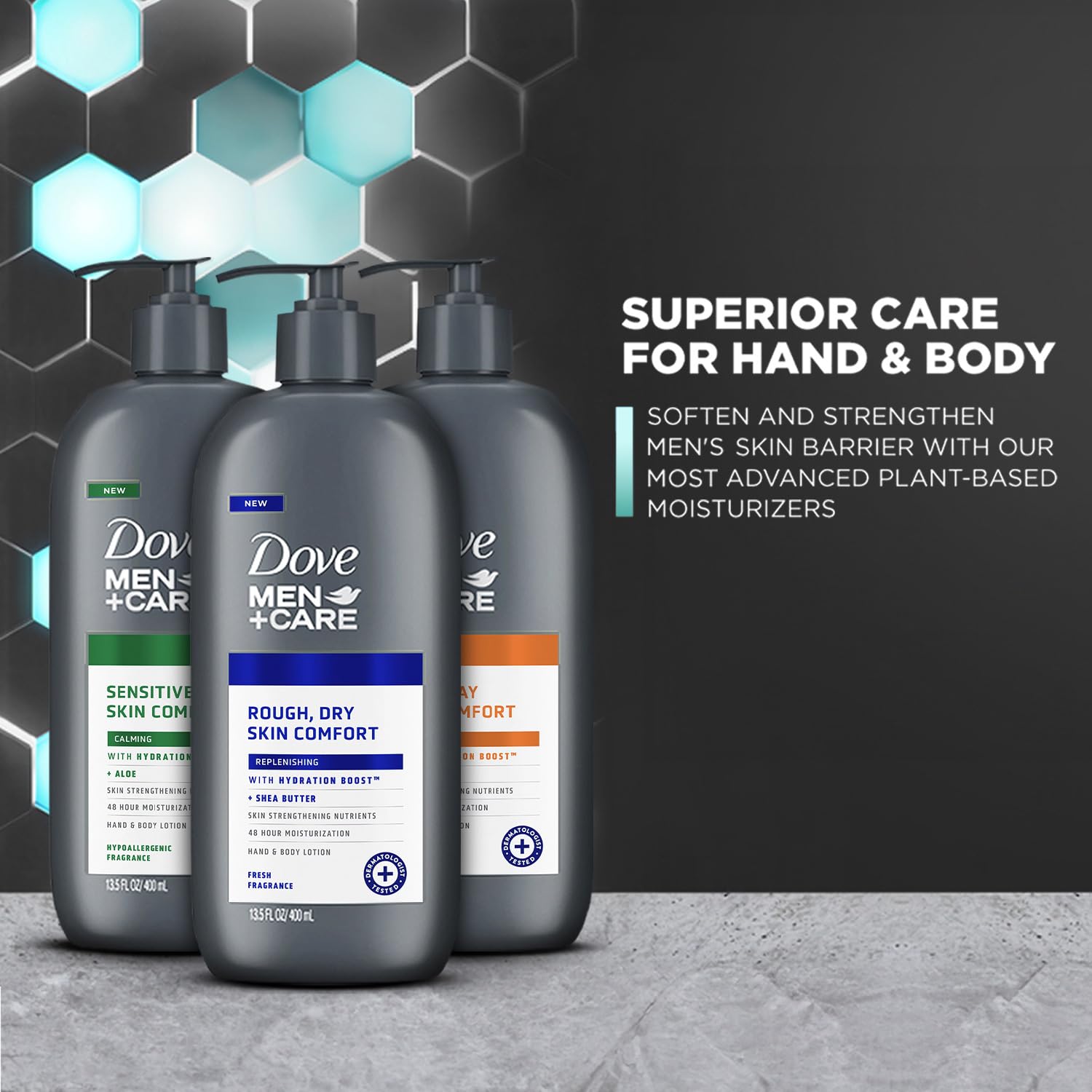 Dove Men+Care Everyday Skin Jojoba Oil lotion bottle for balanced hydration