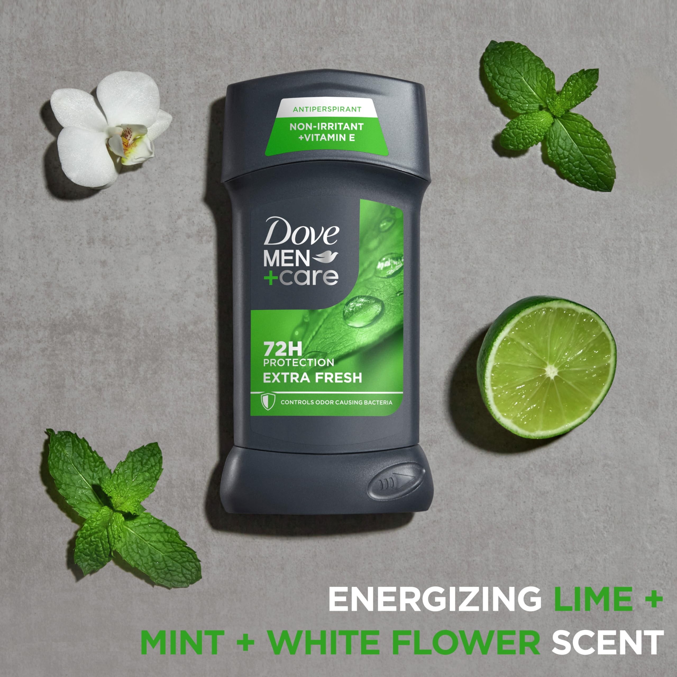 Dove Men+Care Extra Fresh four-count pack emphasizes value and ongoing freshness.