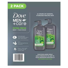 Dove Men+Care Extra Fresh bottle front close-up for everyday cleansing.