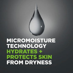 Dove Men+Care Extra Fresh bottle pour angle showing rich lather for a refreshing shower.