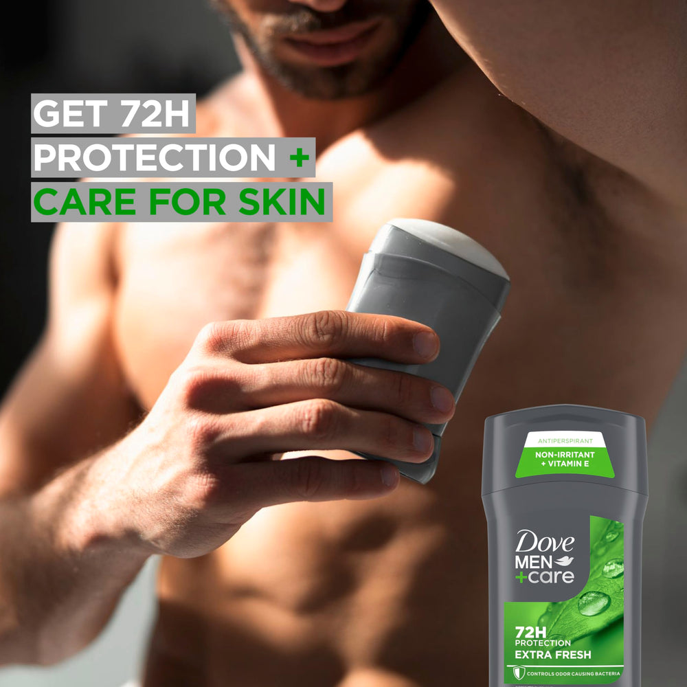 Dove Men+Care Extra Fresh stick application close-up shows even coverage.