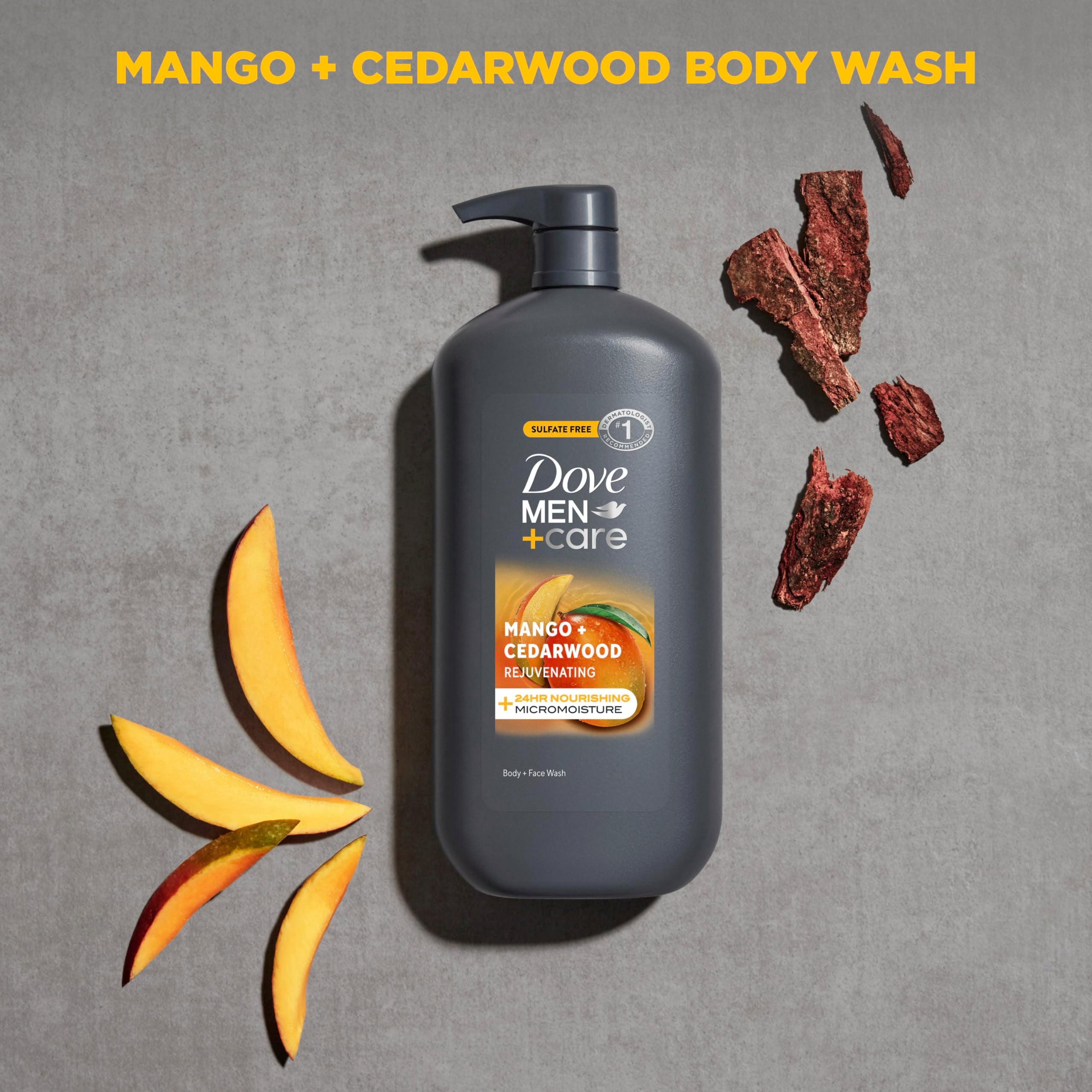 Fragancia cálida Mango + Cedro de Dove Men+Care durante la ducha.