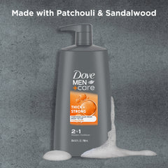 Dove Men+Care hair-strength visual emphasizes fiber reinforcement from root to tip.