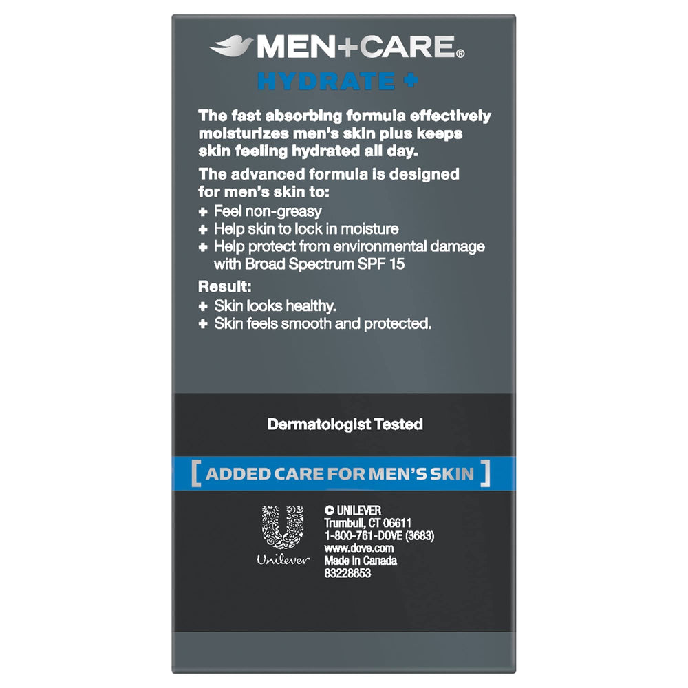 Closeup texture of Dove Men+Care Hydrate Face Lotion highlights lightweight, non-greasy feel.