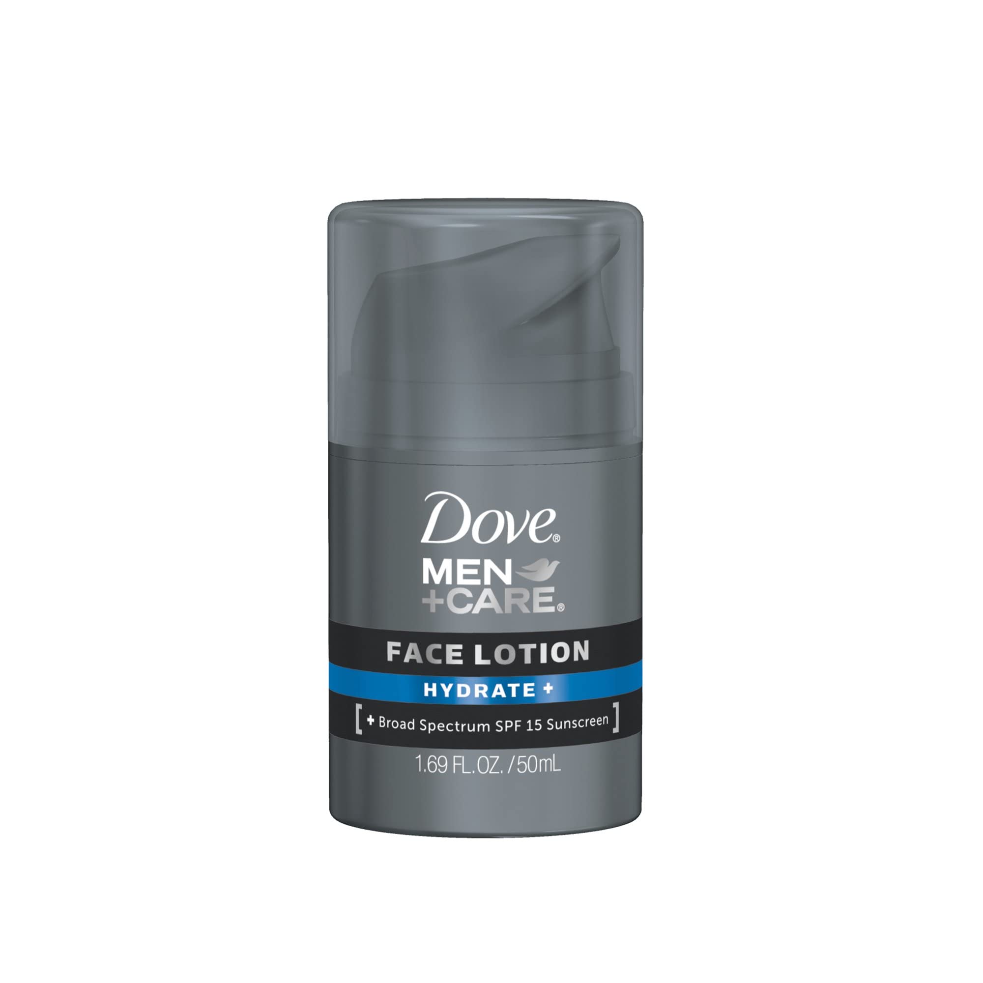 Outdoor usage image of Dove Men+Care Hydrate Face Lotion suggesting on-the-go protection.