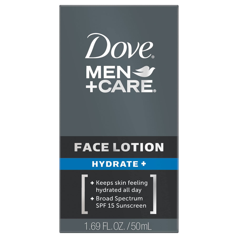 Dove Men+Care Hydrate Face Lotion on-face application demonstrates easy daily use and hydration.