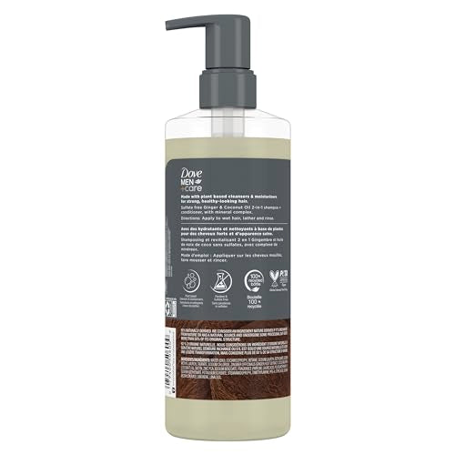 Dove Men+Care mineral complex nurtures hair during application.