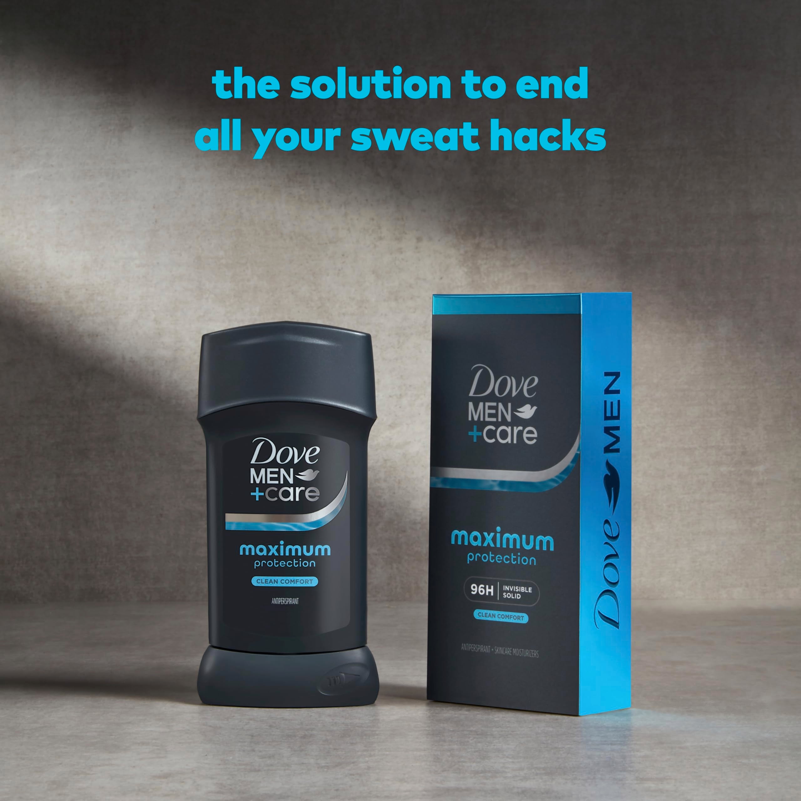 Dove Men+Care Invisible Solid Stick protección 96 horas, ideal para días activos.