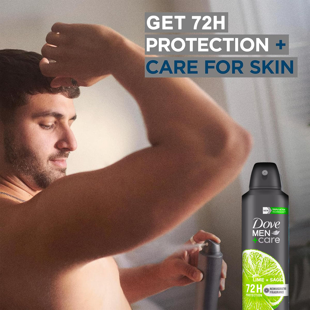 Dove Men+Care Lime + Sage packaging displayed for active lifestyles.