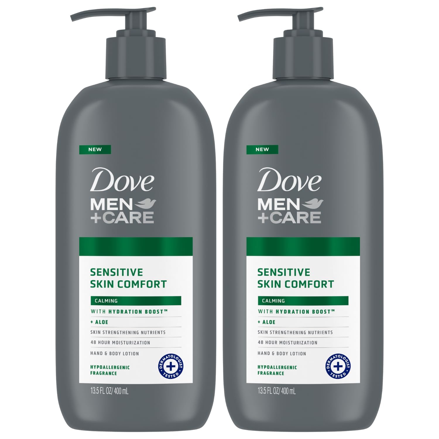 Loción Dove Men+Care para manos y cuerpo, pack de 2, piel sensible.