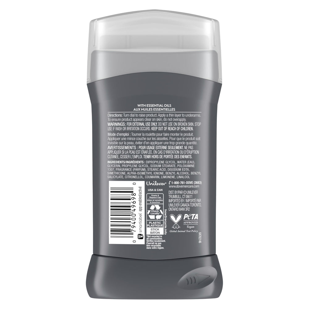 Dove Men+Care Midnight Classico deodorant stick close-up highlights creamy moisture and smooth underarms.
