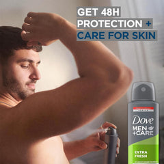 Dove Men+Care Moisturizer technology in spray for skin comfort.