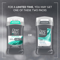 Dove Men+Care Moon Oasis aluminum-free formula with moisturizing cream.