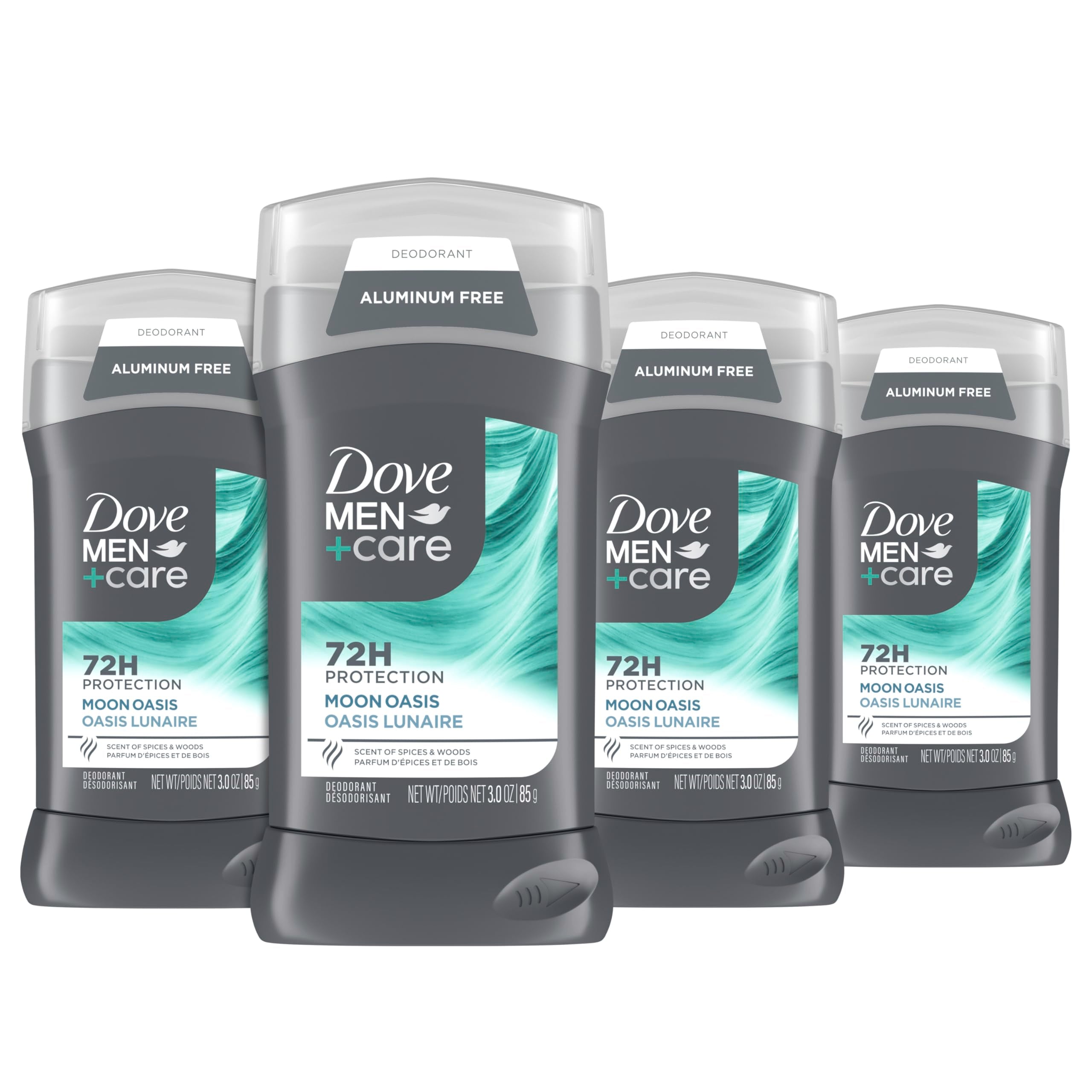 Dove Men+Care Moon Oasis deodorant stick application for all-day freshness.