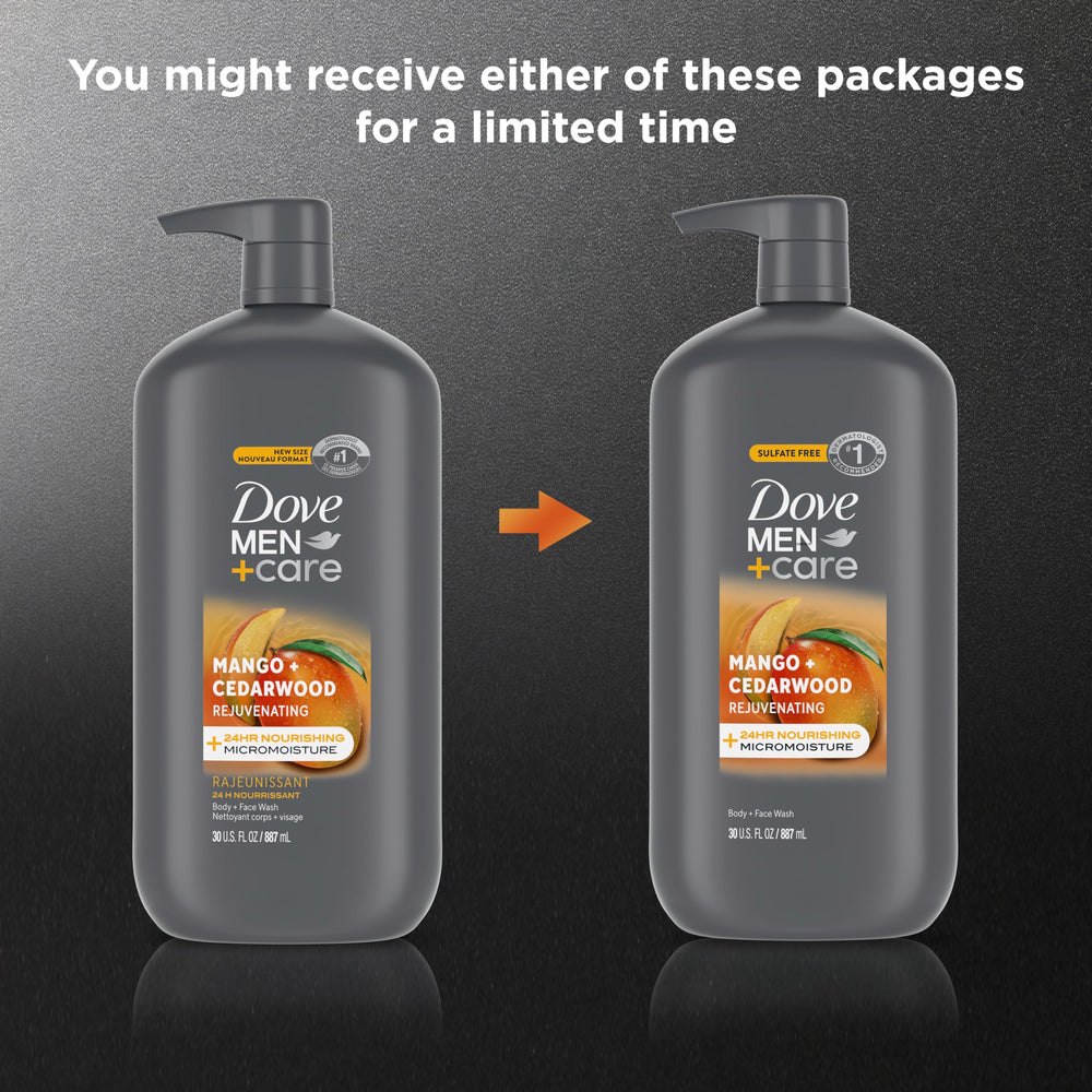Dove Men+Care Mango + Cedro hidrata la piel durante 24 horas.