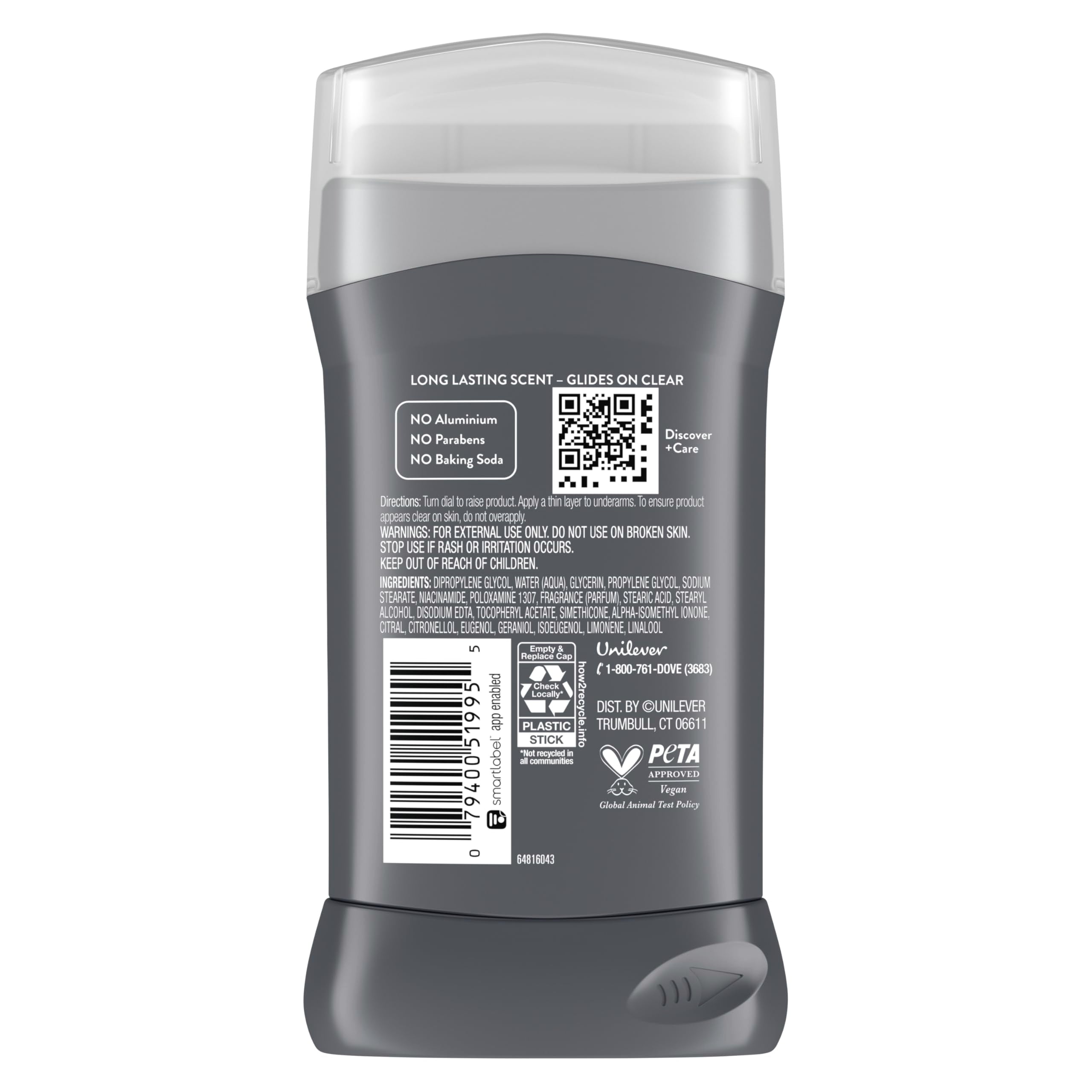 Dove Men+Care desodorante sin aluminio, protección de 72 horas para días activos.