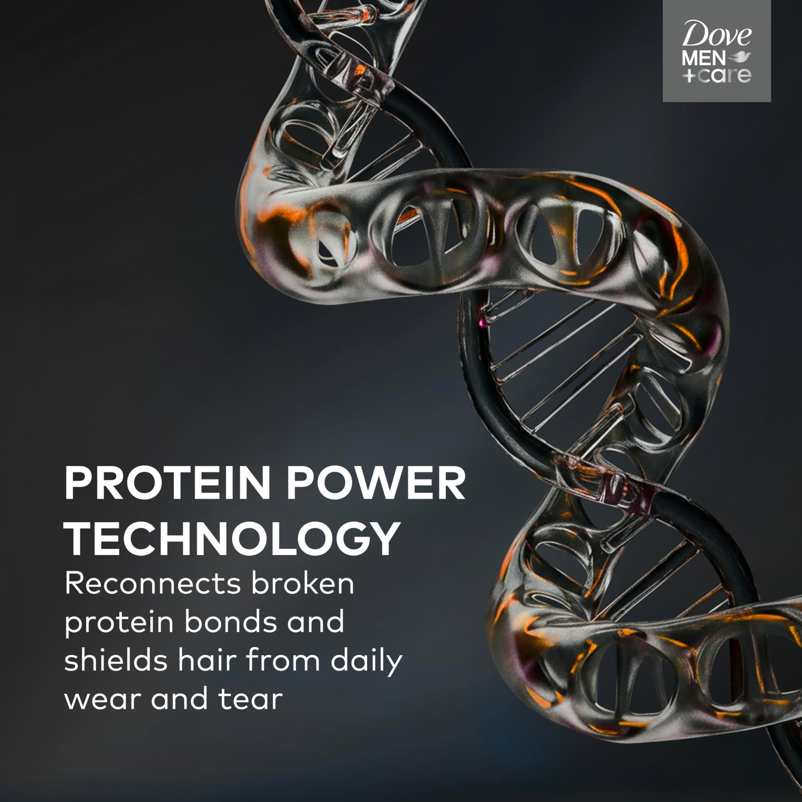 Dove Men Care protein power technology visual showing protein shield for resilience