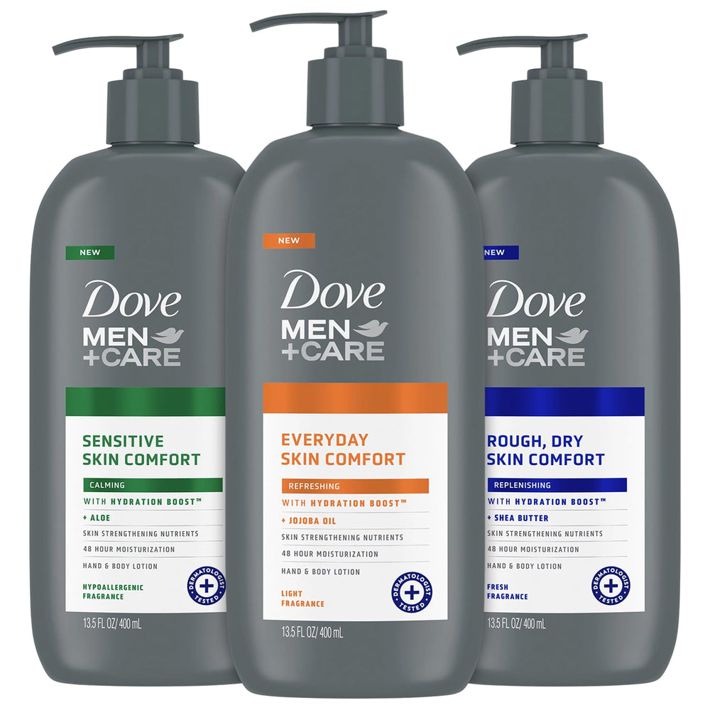 Dove Men+Care Rough Dry with Shea Butter bottle showing creamy texture and hydration