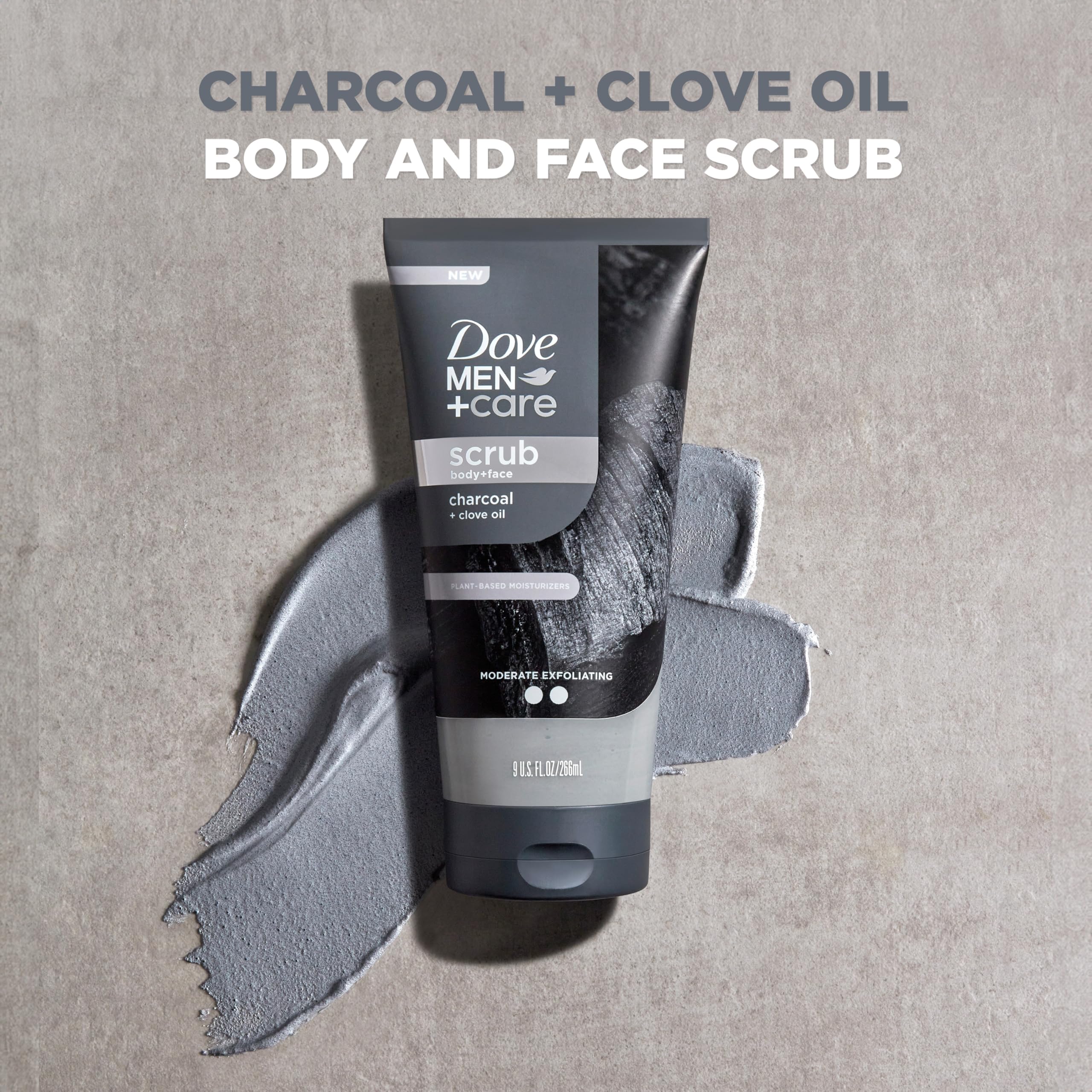 DOVE MEN + CARE Scrub Carbón Clavo, aplicación en rostro mojado para limpieza profunda.