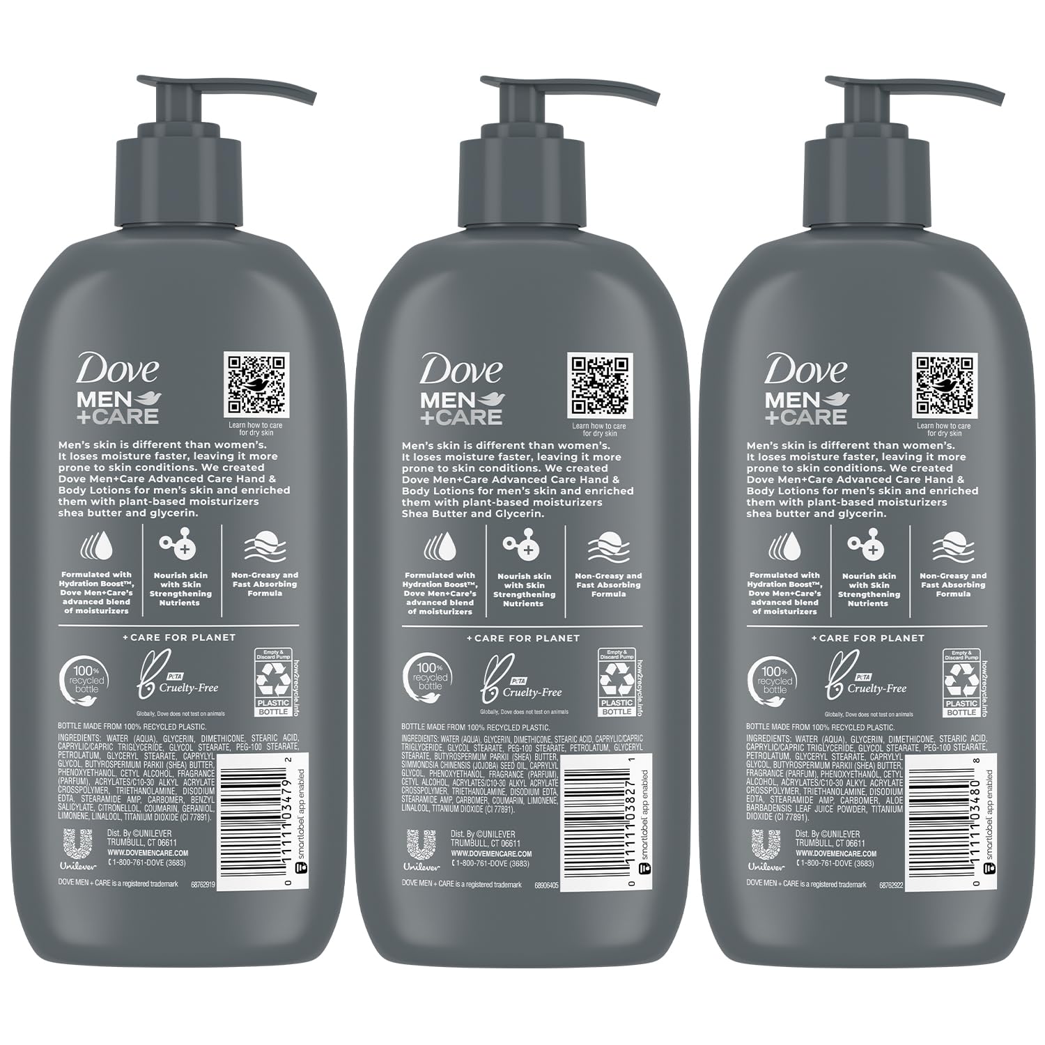 Dove Men+Care Sensitive Skin Aloe Vera lotion bottle for gentle care