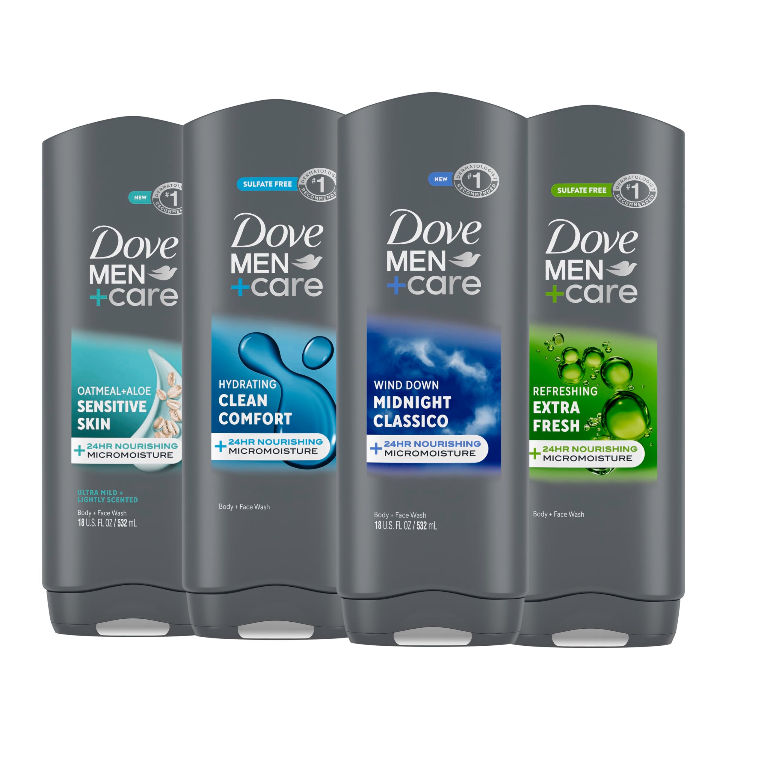 DOVE MEN + CARE sensitive skin bottle for daily moisture protection.
