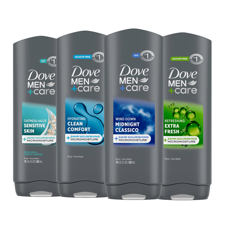 DOVE MEN + CARE sensitive skin bottle for daily moisture protection.