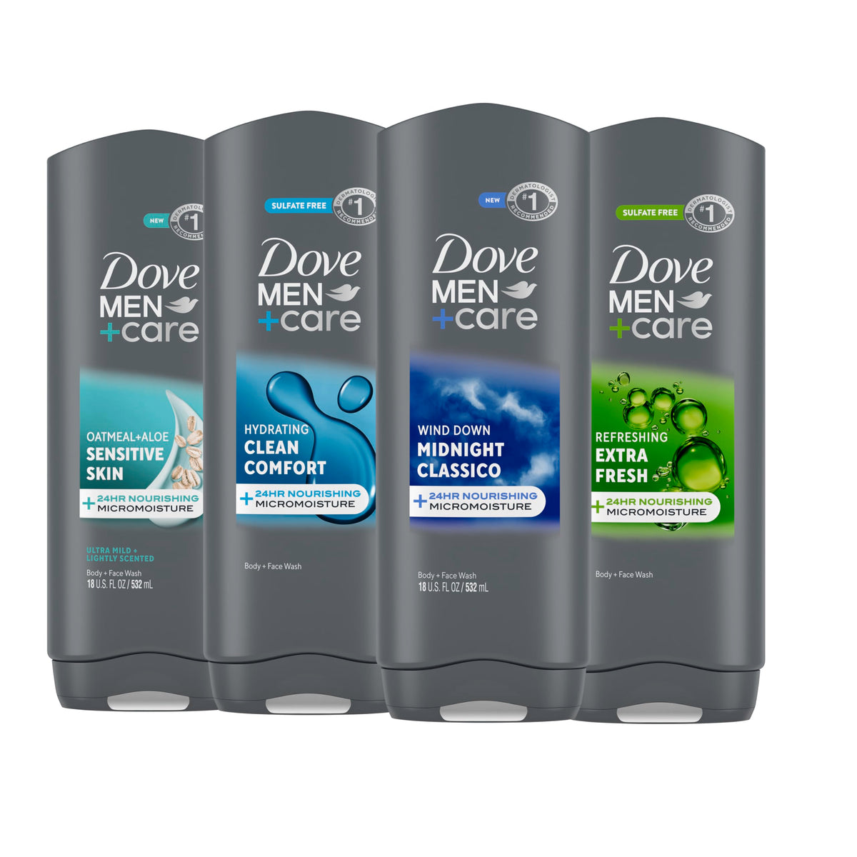DOVE MEN + CARE sensitive skin bottle for daily moisture protection.
