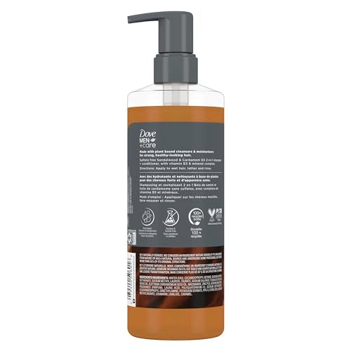 DOVE MEN + CARE sin sulfatos para cabello suave y fresco.