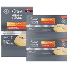 Dove Men+Care Skin Defense bar with moisturizing cream for hydrated skin.