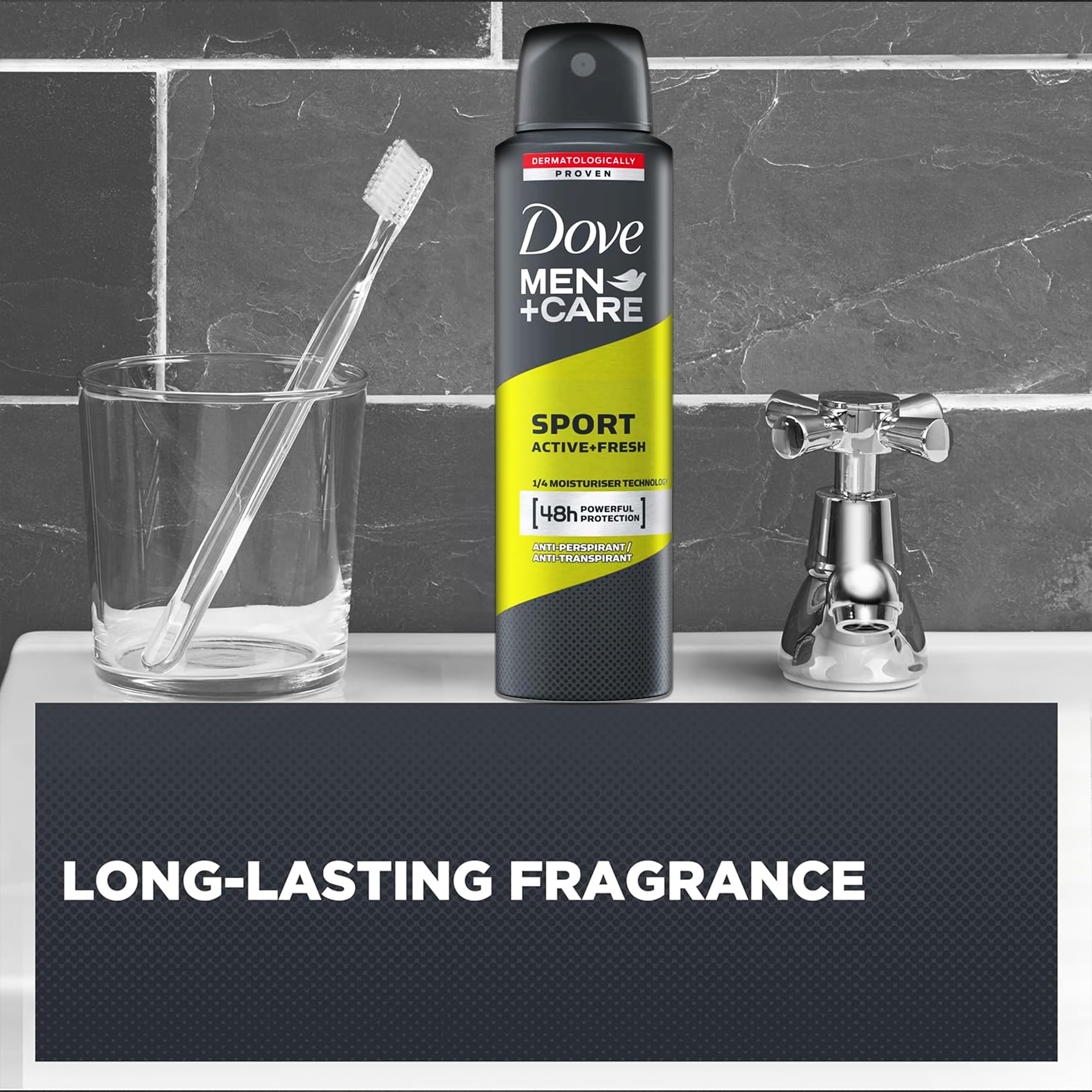 Dove Men+Care Sport Active+Fresh spray can 5oz for travel.