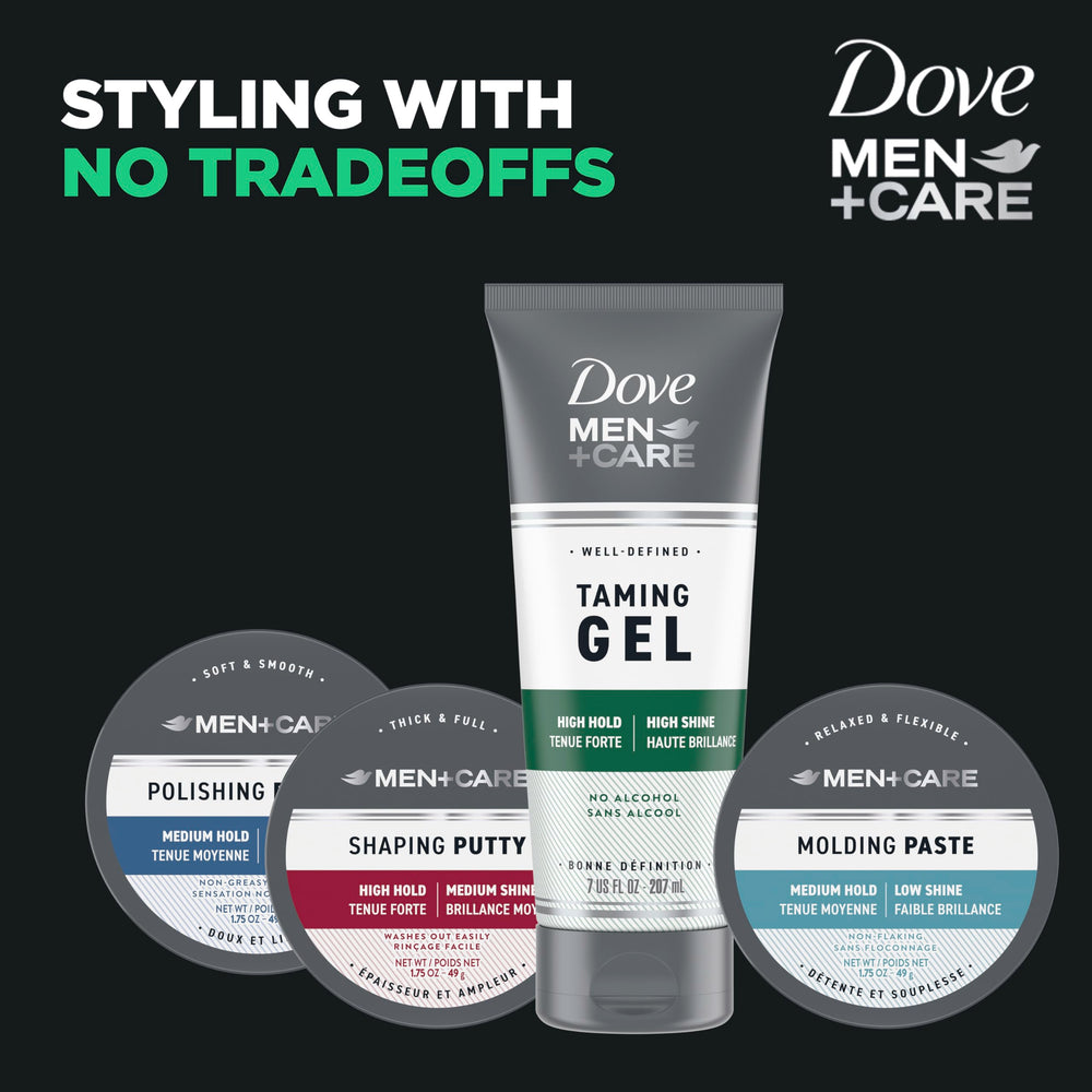 Dove Men+Care styling gel 3-count packaging on shelf
