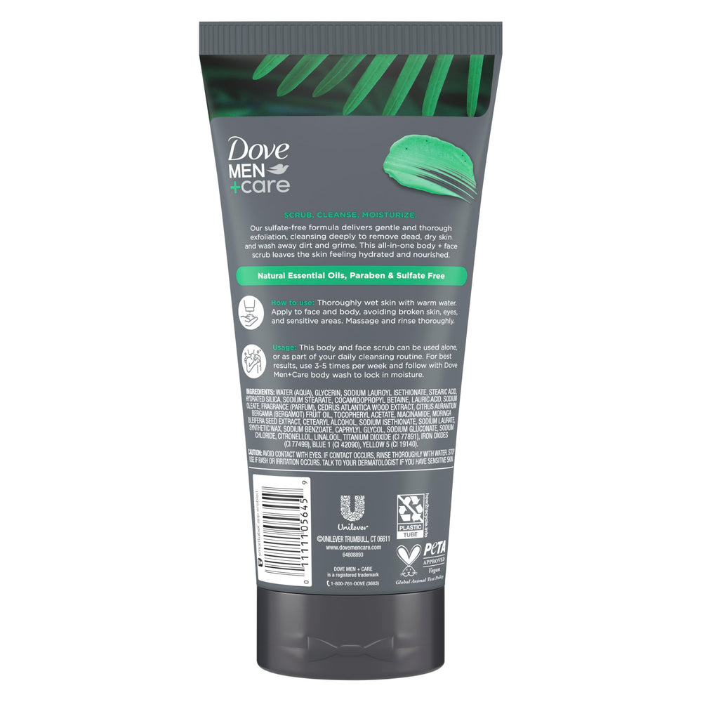 DOVE MEN + CARE textura exfoliante suave, sensación agradable al aplicar.