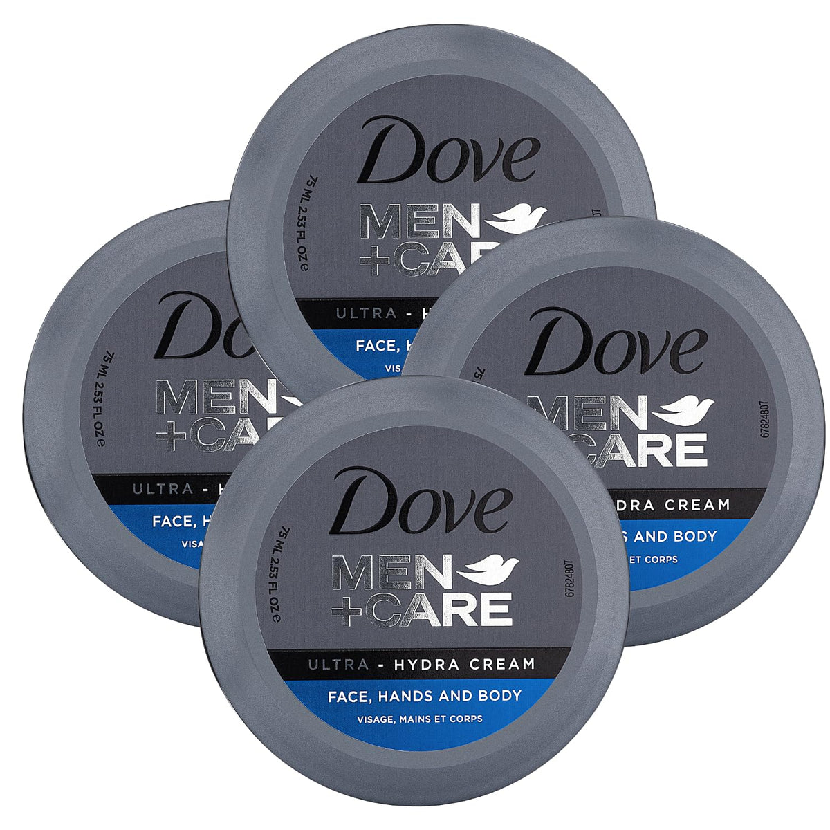 Dove Men+Care Ultra Hydra Cream packaging box showcases four-pack hydration