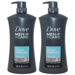 Dove Men Clean Comfort bottle; refreshing shower and hydrating skin for daily use