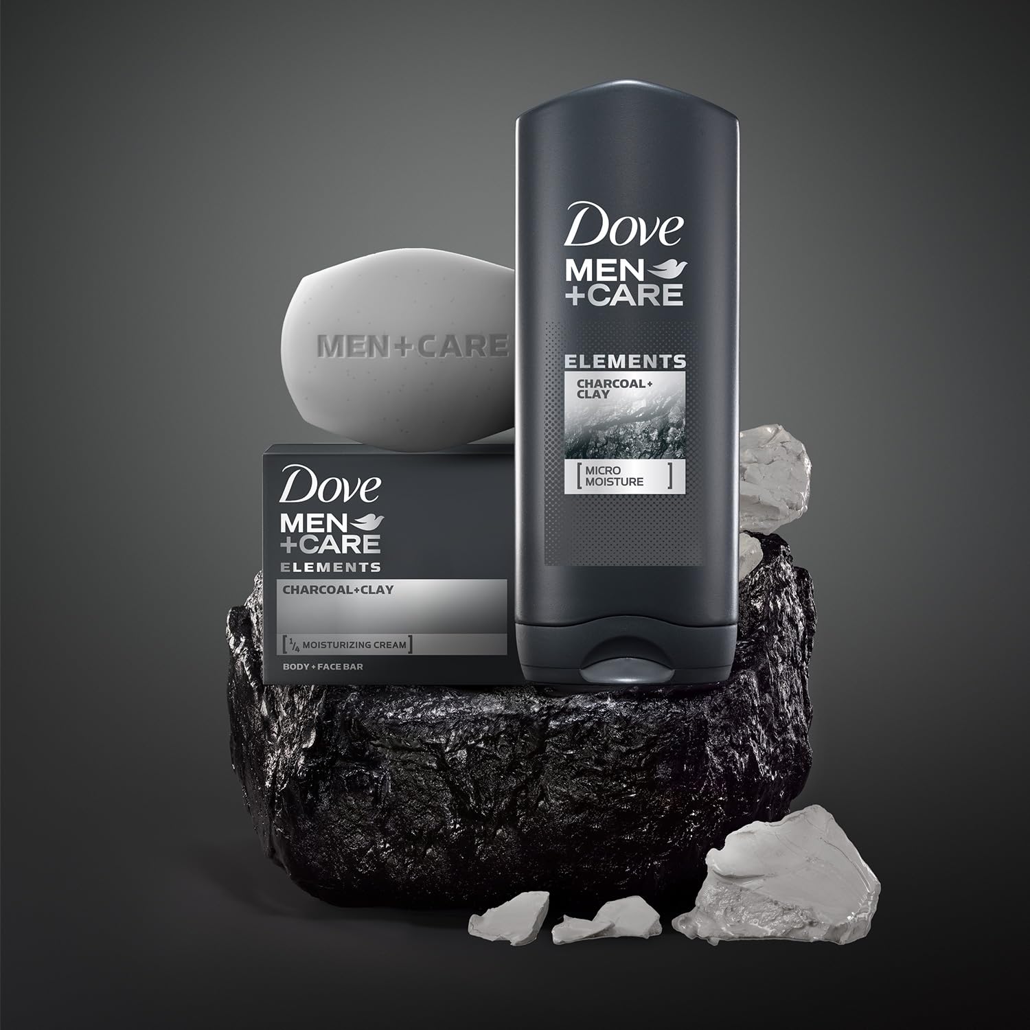 Dove Men+Care bar with smooth packaging on sink.