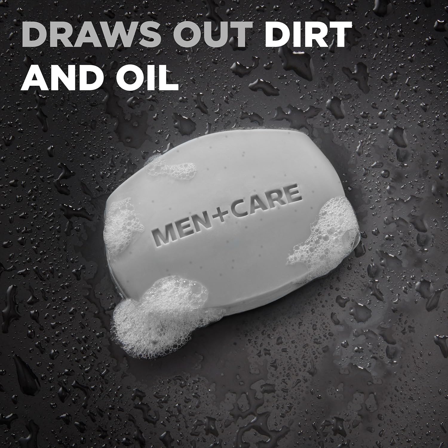 Dove Men+Care charcoal bar in shower with rich lather.