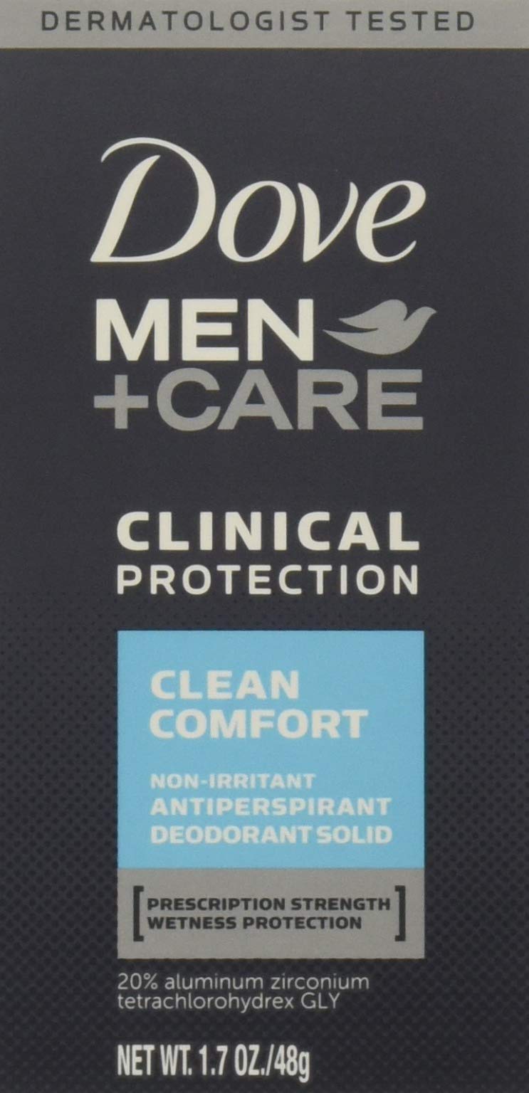 Dove Men+Care deodorant bottle shows 96h protection for all-day activity.