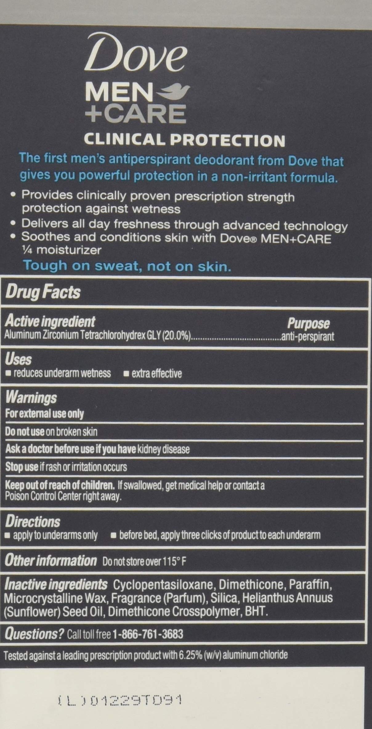 Dove Men+Care deodorant with twist dial for easy glide application.